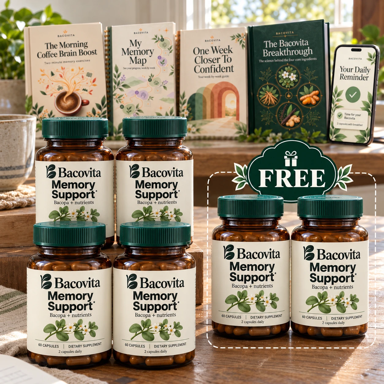 6 bottles of Bacovita with the five free gifts