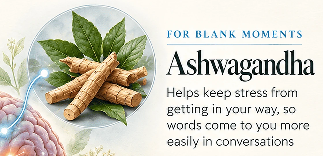 For Blank Moments: Ashwagandha. Helps keep stress from getting in your way, so words come to you more easily in conversations